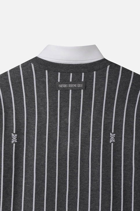 MEN STRIPE PATTERN COLLAR-LAYERED SWEATER