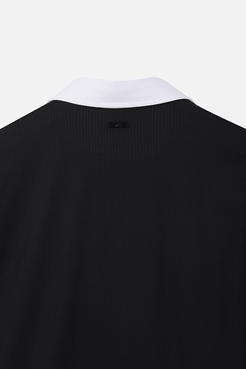 WOMEN COLOR BLOCK MIDDLE SLEEVE POLO SHORT SLEEVE