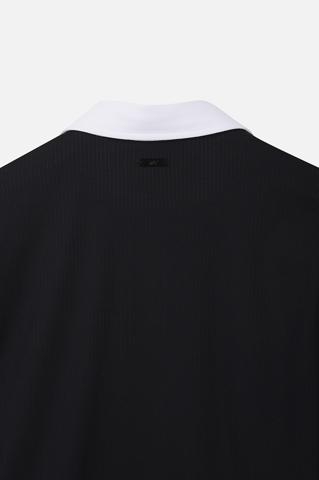 WOMEN COLOR BLOCK MIDDLE SLEEVE POLO SHORT SLEEVE