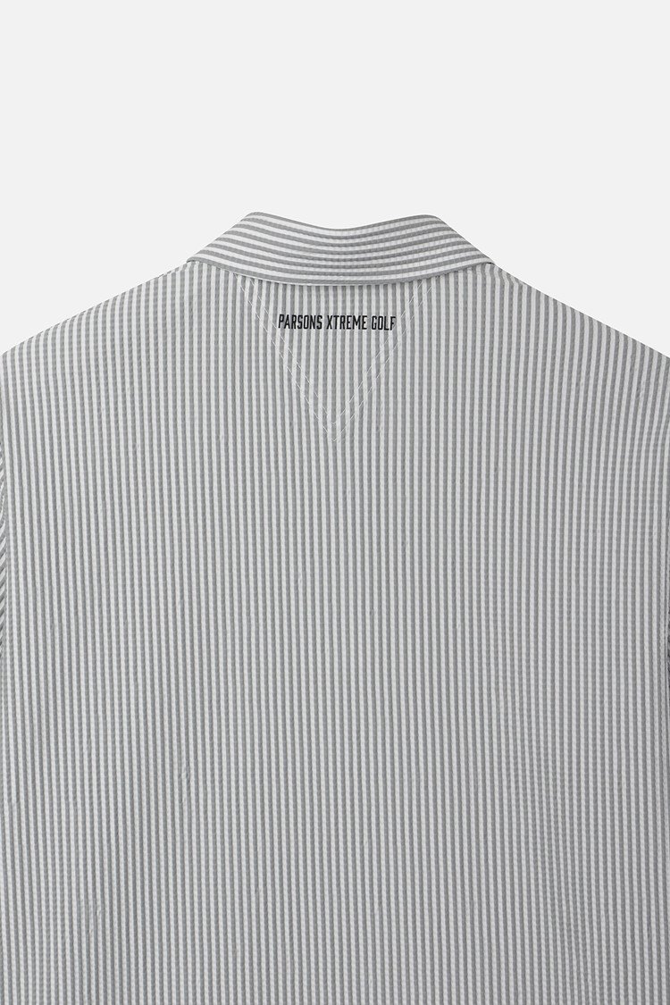MEN STRIPE PATTERN COLLAR SHORT SLEEVE