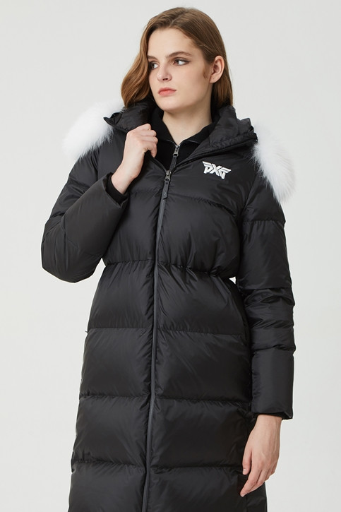 WOMEN WINTER FOX FUR HOOD LONG DOWN JUMPER