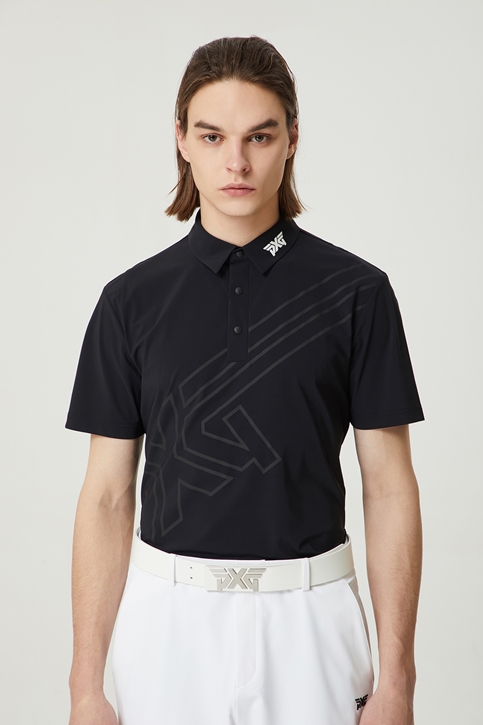SUMMER BIG LOGO PEFORATED COLLAR SHORT SLEEVE T-SHIRT