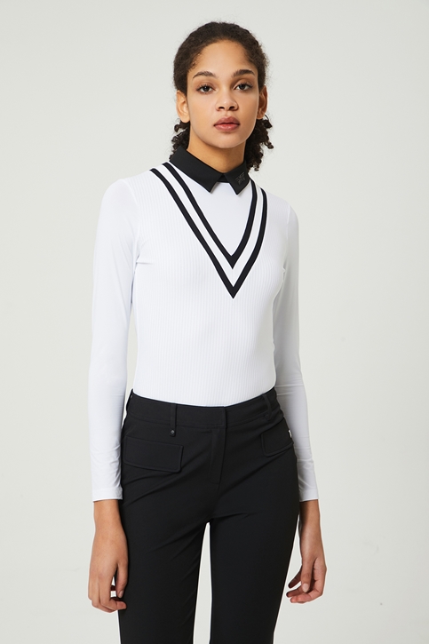 SUMMER TEXTURED COLLARED LONG SLEEVE T-SHIRT