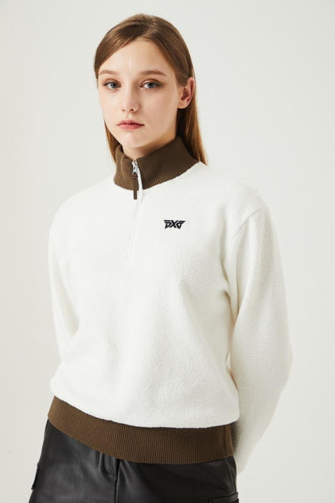 WOMEN WINTER BOUCLE HALF ZIP-UP LS T-SHIRT