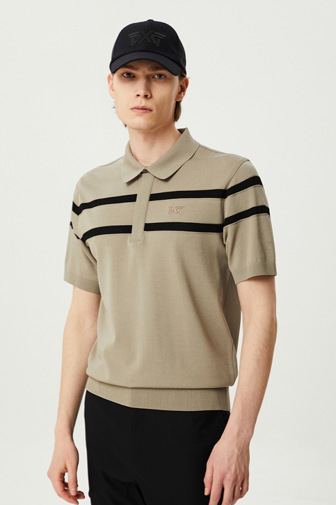 SUMMER LINE POINT COLLARED SHORT SLEEVE KNIT