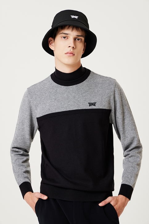 WINTER COLOR BLOCKED MOCK NECK WINDPROOF SWEATER