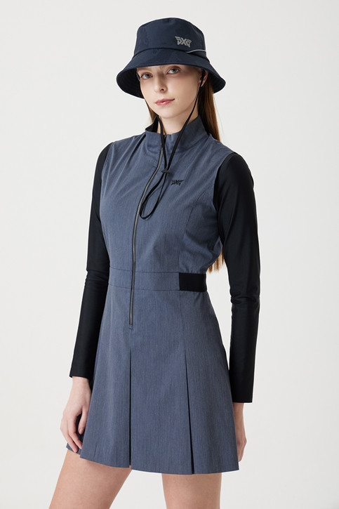 WOMEN WOVEN MIX LONG-SLEEVE ONE-PIECE