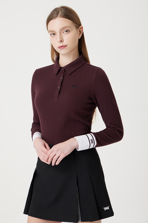 WOMEN TEXTURED COLLAR LONG-SLEEVE