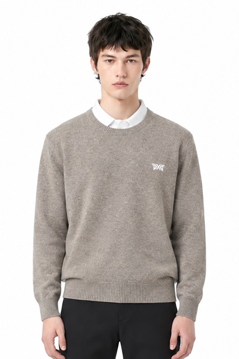 MEN CASHMERE ROUND NECK SWEATER PKFCM410705 BEIGE 상품 이미지 1