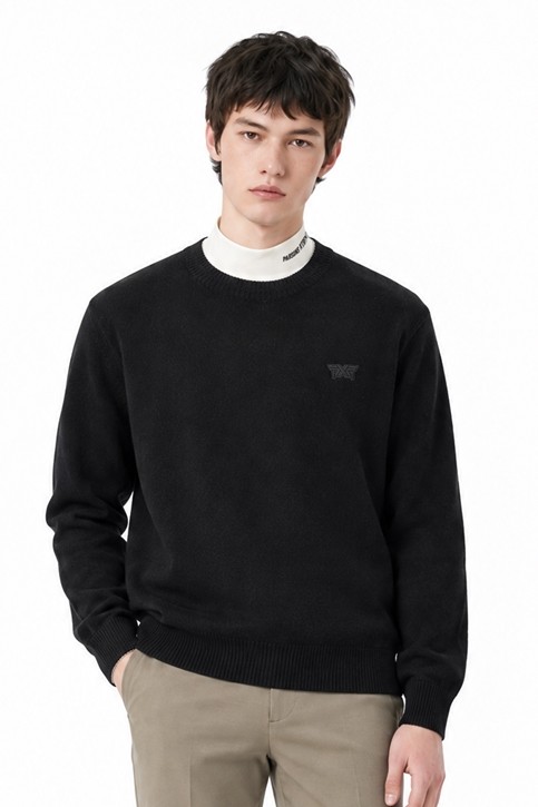 MEN CASHMERE ROUND NECK SWEATER PKFCM410721 BLACK 상품 이미지 1