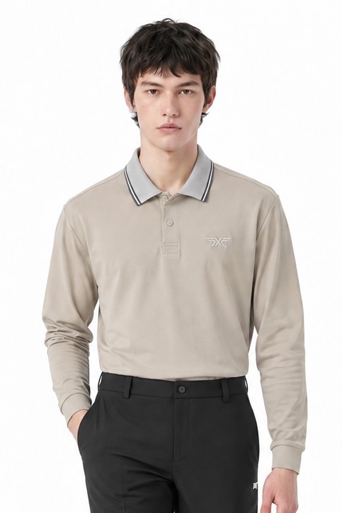 MEN KNITTED NECK COLLAR LONG SLEEVE PKFPM210905 BEIGE 상품 이미지 1