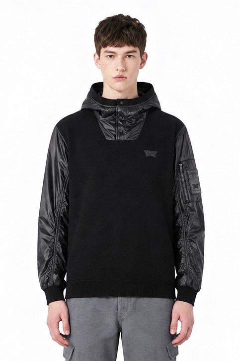 MEN HYBRID HOODED SWEATER PKFPM410921 BLACK 상품 이미지 1
