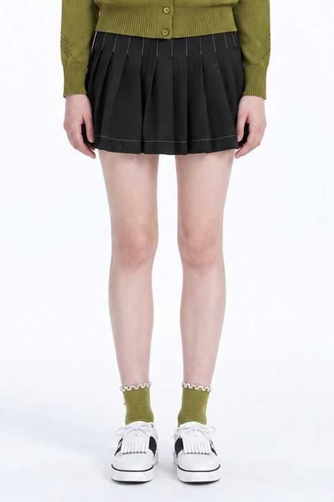 WOMEN PLEATED FLARE SKIRT PKFPW560221 BLACK 상품 이미지 1