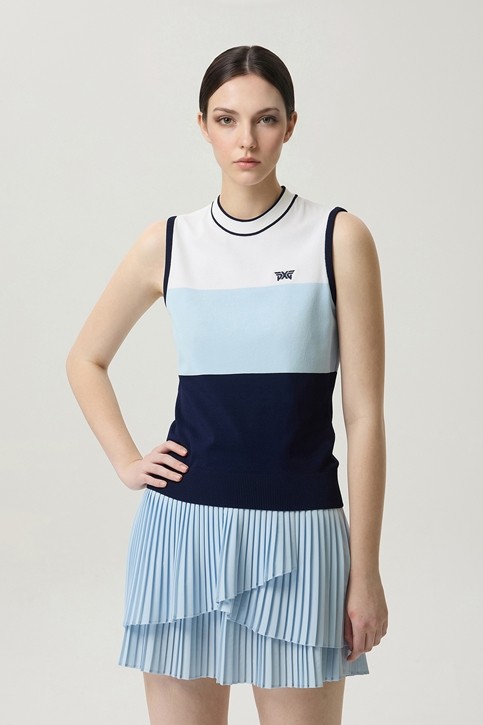 WOMEN COLOR BLOCK KNIT SLEEVELESS