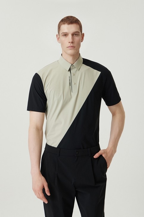 MEN COLOR BLOCKED COLLAR SHORT SLEEVE
