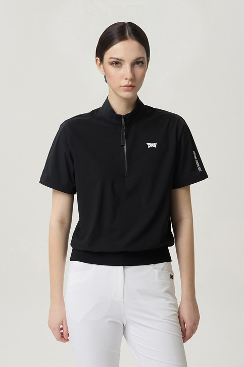WOMEN PERFORATED ZIP-UP SHORT SLEEVE