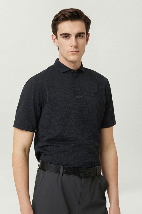 MEN NEW TEXTURED COLLAR SHORT SLEEVE