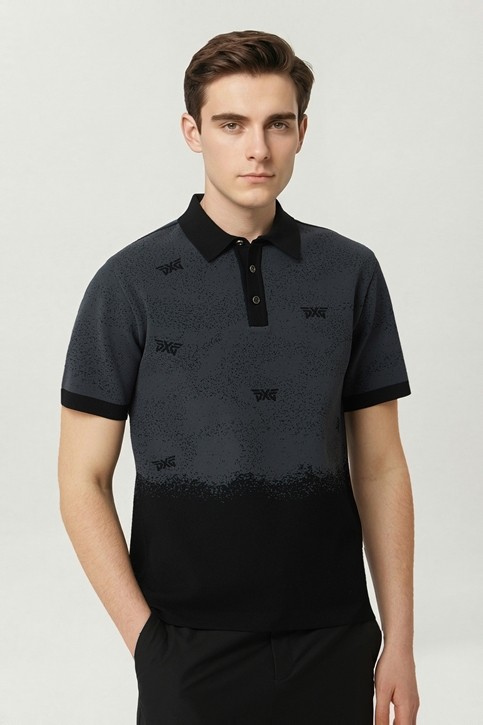 MEN PATTERN SHORT SLEEVE COLLAR SWEATER