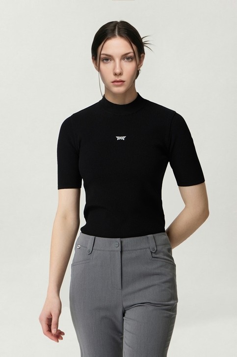 WOMEN SHORT SLEEVE MOCK NECK SWEATER