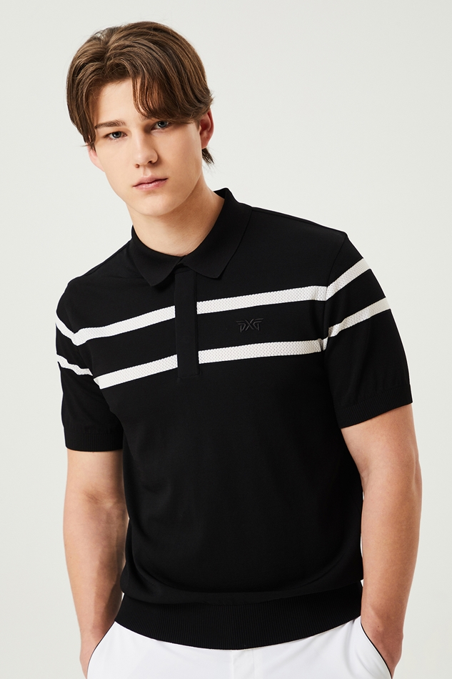 SUMMER LINE POINT COLLARED SHORT SLEEVE KNIT