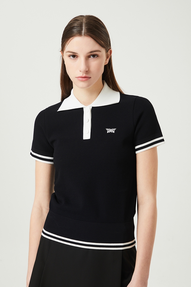 WOMEN COLLARED SHORT SLEEVE KNIT