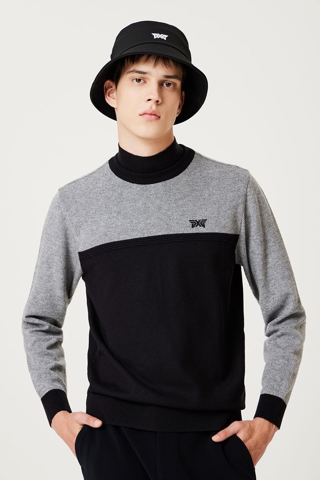 WINTER COLOR BLOCKED MOCK NECK WINDPROOF SWEATER