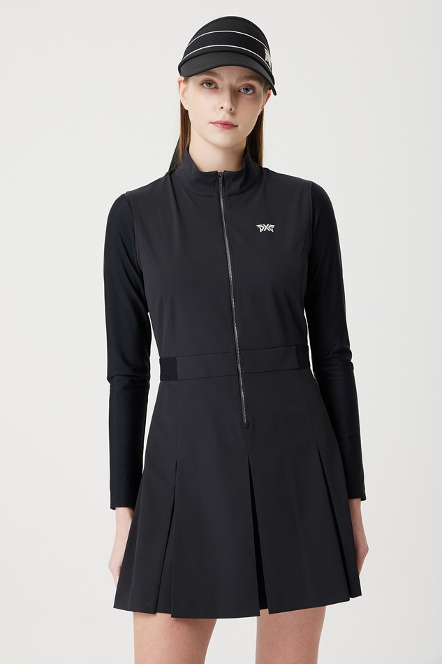 WOMEN WOVEN MIX LONG-SLEEVE ONE-PIECE