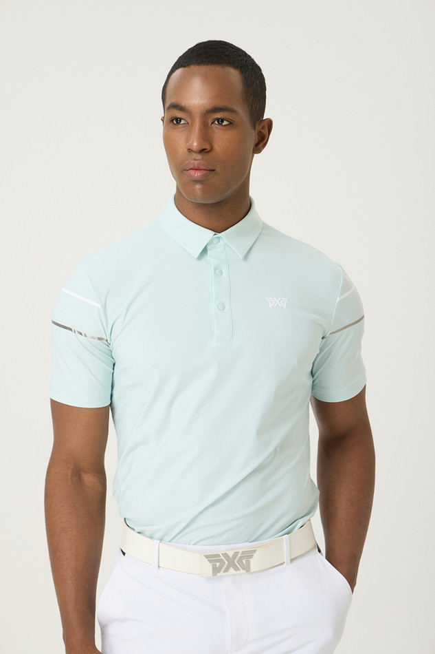 SUMMER COLOR LINE POINT PERFORATED COLLAR SHORT-SLEEVE