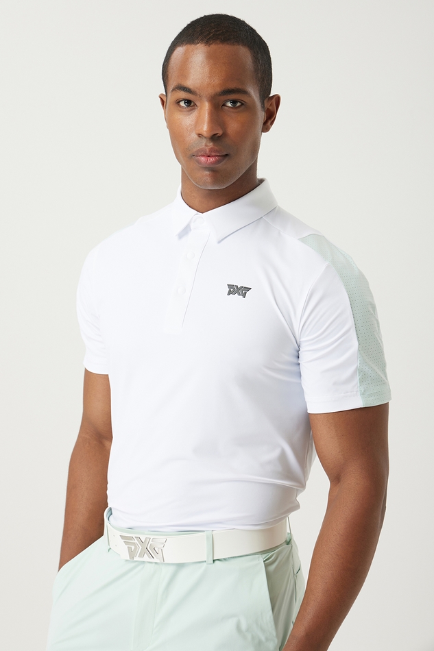 SUMMER COLOR POINT PERFORATED COLLAR SHORT-SLEEVE