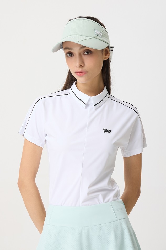 WOMENS SUMMER PERFORATED COLLARED SHORT-SLEEVE