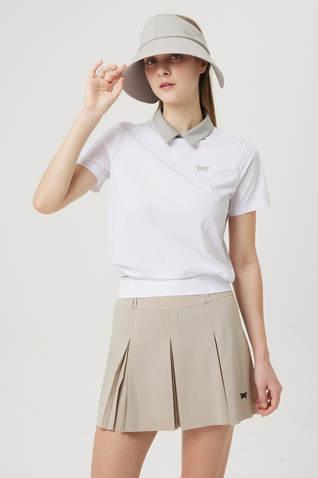 WOMENS SUMMER PERFORATED BACK ZIP SHORT-SLEEVE