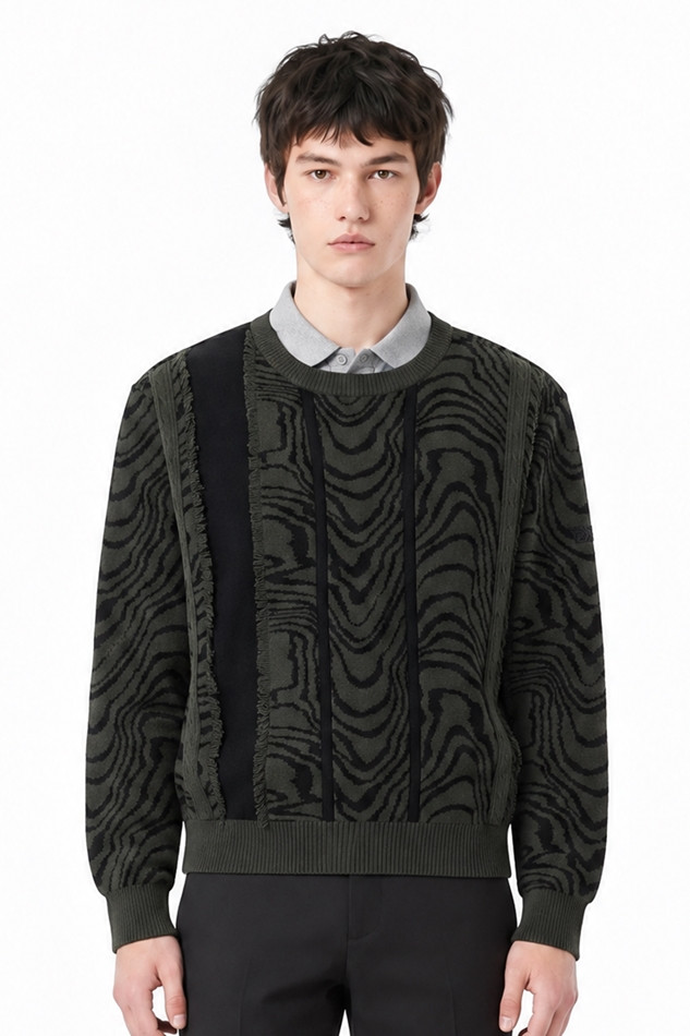 MEN DAMASCUS ROUND NECK SWEATER PKFCM410651 KHAKI 상품 이미지 1