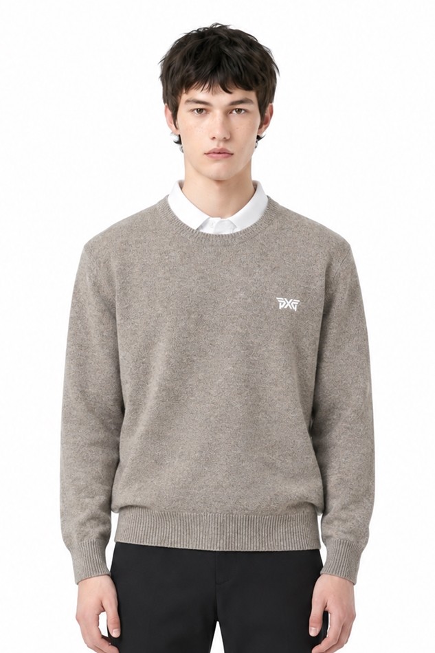 MEN CASHMERE ROUND NECK SWEATER PKFCM410705 BEIGE 상품 이미지 1
