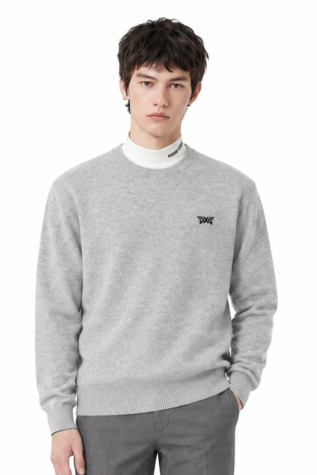 MEN CASHMERE ROUND NECK SWEATER PKFCM410711 L/GREY 상품 이미지 1