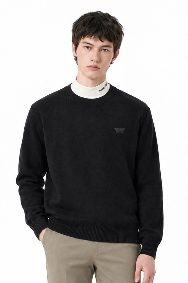 MEN CASHMERE ROUND NECK SWEATER PKFCM410721 BLACK 상품 이미지 1