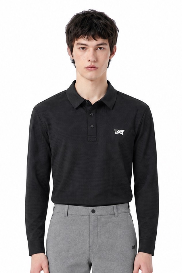 MEN TEXTURED COLLAR LONG SLEEVE PKFPM210521 BLACK 상품 이미지 1