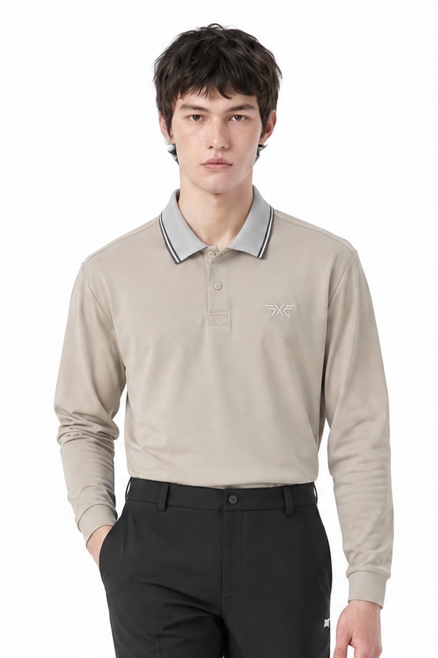 MEN KNITTED NECK COLLAR LONG SLEEVE PKFPM210905 BEIGE 상품 이미지 1