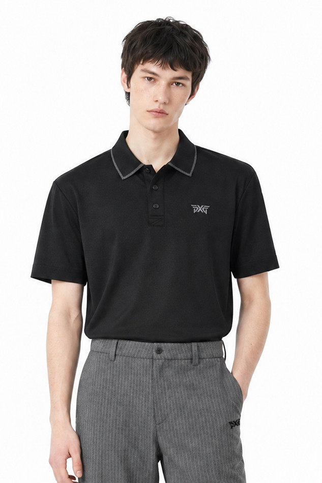 MEN ONE POINT COLLAR SHORT SLEEVE PKFPM220221 BLACK 상품 이미지 1