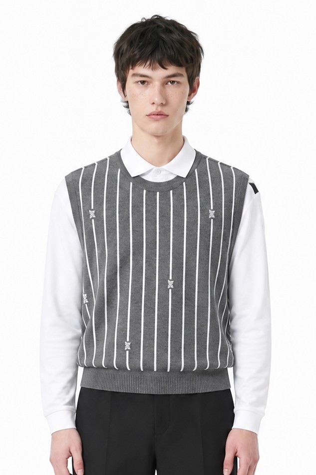 MEN STRIPE PATTERN SWEATER VEST PKFPM420312 M/GREY 상품 이미지 1