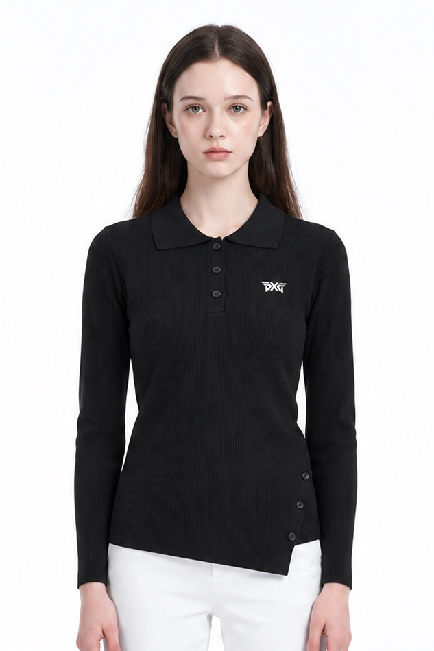 WOMEN RIBBED COLLAR SWEATER PKFPW410521 BLACK 상품 이미지 1