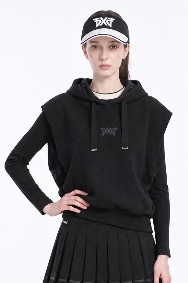 WOMEN HOODED KNIT VEST PKFPW420721 BLACK 상품 이미지 1