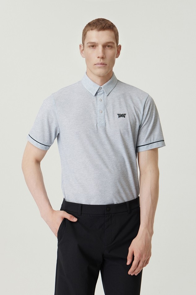 MEN TWO-TONE PRINT COLLAR SHORT SLEEVE