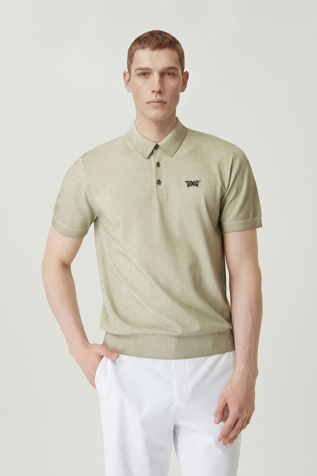 MEN TWO-TONE SHORT SLEEVE COLLAR SWEATER