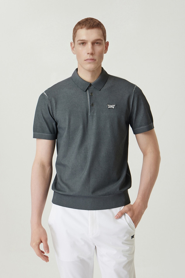 MEN TWO-TONE SHORT SLEEVE COLLAR SWEATER