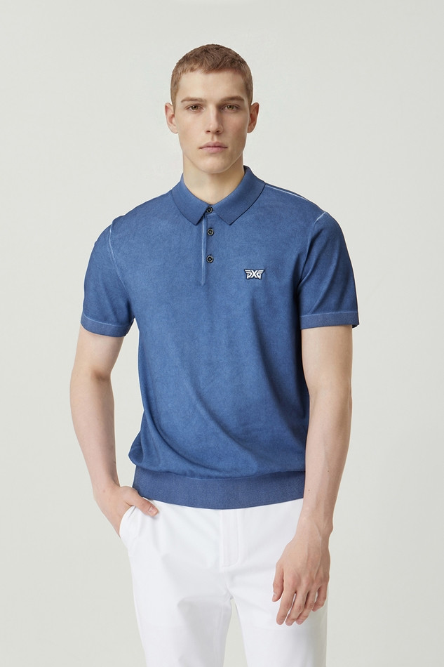 MEN TWO-TONE SHORT SLEEVE COLLAR SWEATER