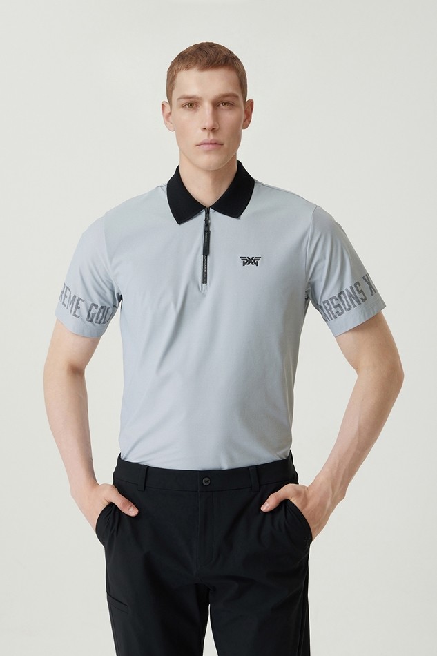 MEN LETTERING LOGO POINT COLLAR SHORT SLEEVE