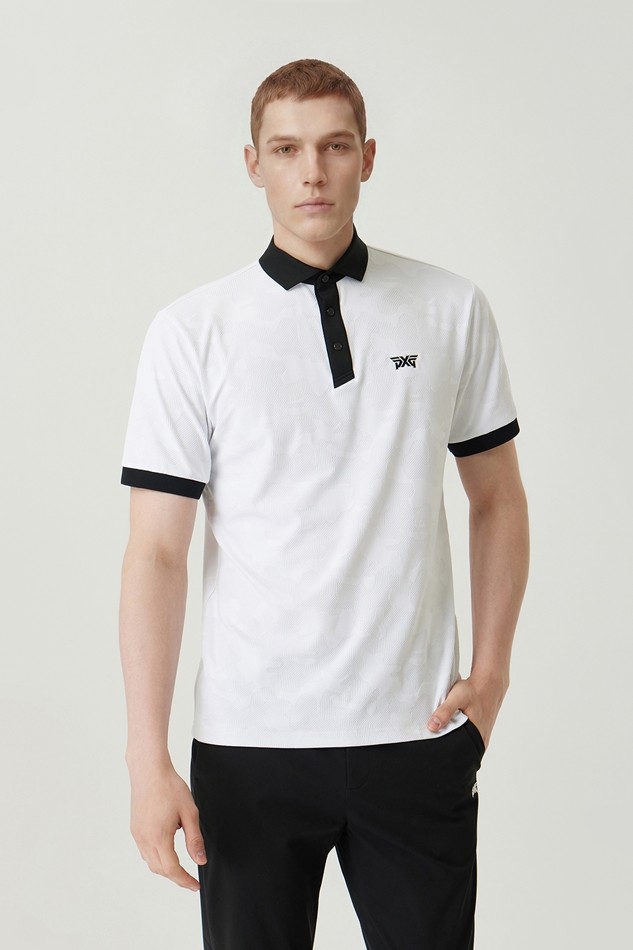 MEN MESH JACQUARD COLLAR SHORT SLEEVE