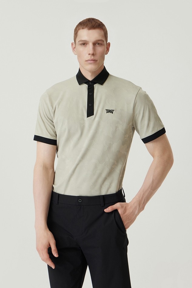 MEN MESH JACQUARD COLLAR SHORT SLEEVE