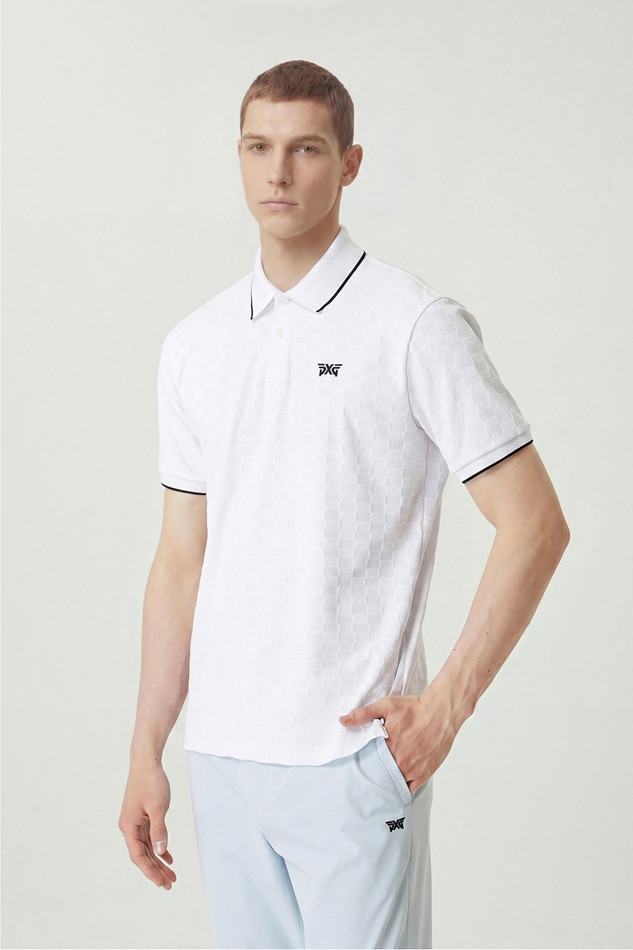 MEN JACQUARD PATTERN COLLAR SHORT SLEEVE