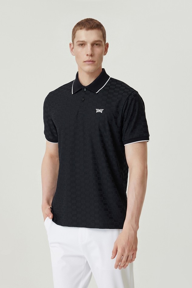 MEN JACQUARD PATTERN COLLAR SHORT SLEEVE